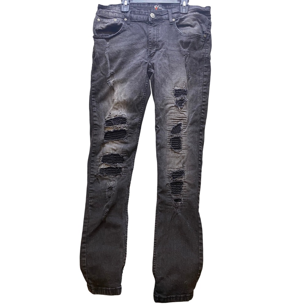 Evolve 5 Jeans Mens 32x32 Distressed Slim Fit Black fade Destroyed Punk Y2K‎